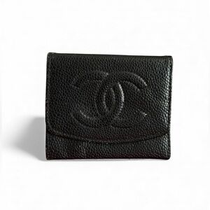CHANEL BLACK CAVIAR LEATHER SNAP WALLET